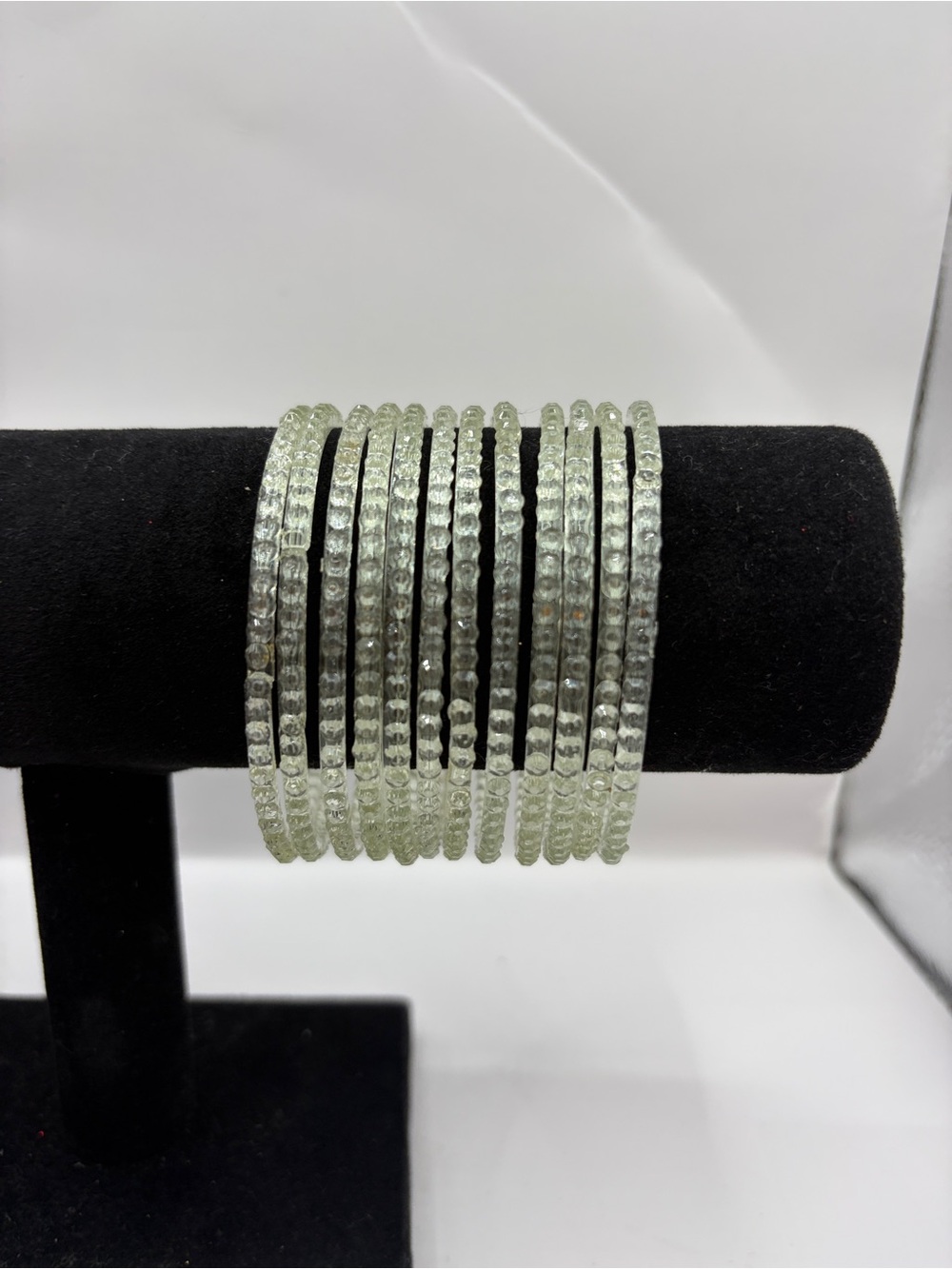 White / Sliver Glass Kashmiri Bangle Bracelet Set - Women Jewelry